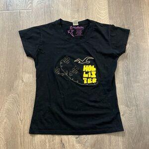 Hollister Black Tee with Pink Graphic